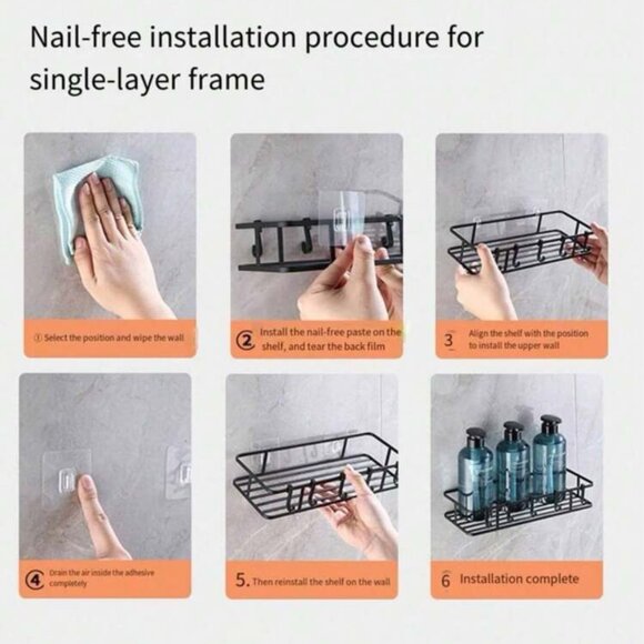 NEW BLACK HEAVY DUTY METAL SHOWER WALL SHELF SUCTION CUP HOOK ATTACHMENT - Picture 4 of 4